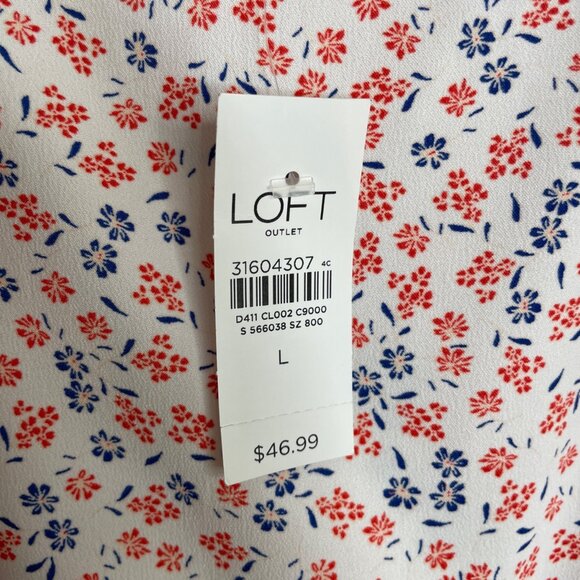 Loft Floral Ruffle Strap Sleeveless Blouse Womens L Red White Blue NWT - Picture 5 of 8